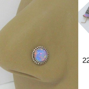 Mauve Purple Double Beaded Opal Nose Stud L Shape Bent Post Nose Jewelry 20 gauge 20G Nose Ring Pin Nostril