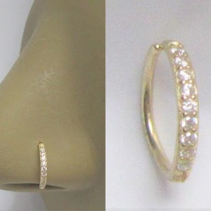 14k Gold Stamped Clear Crystals Nose Hoop Ring Nostril Hoop Ring Seamless Hoop 20G 18G 16G Small Diameter