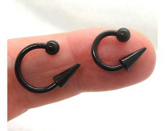 14G Black Snake Bites Labret Lip Ring Long Spike Bottom Side Lip Ring Horseshoe 14 gauge Lip Stud Lip Ring Lip Jewelry