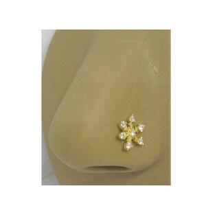 Diamond 14k Gold Filled L Shape  Nose Ring Stud Glitter Snowflake Pronged Clear Crystals 20g 20 gauge Nostril