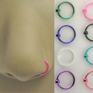 7mm Neon White Blue Red Pink Aqua Green Purple Black Titanium Nose Hoop Ring Nostril Hoop Ring Seamless Hoop 22G 7mm Diameter 22 Gauge Pin