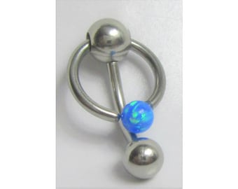 Clitoral Clitorial Clit Hood Bar VCH Vertical  Stainless Steel  Opal Blue Dangle Hoop VCH   Ring 14g Intimate Jewelry