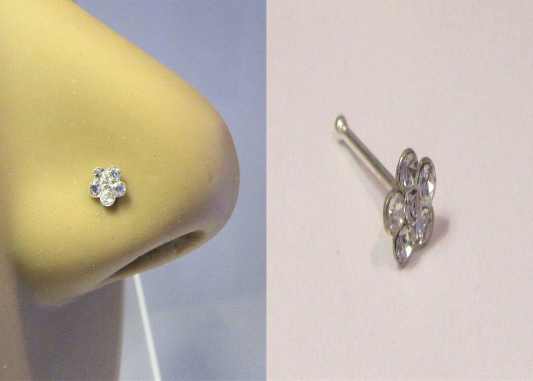 Clear Crystal Loaded Flower Ball End Nose Bone Stud Nose Earrings 22g
