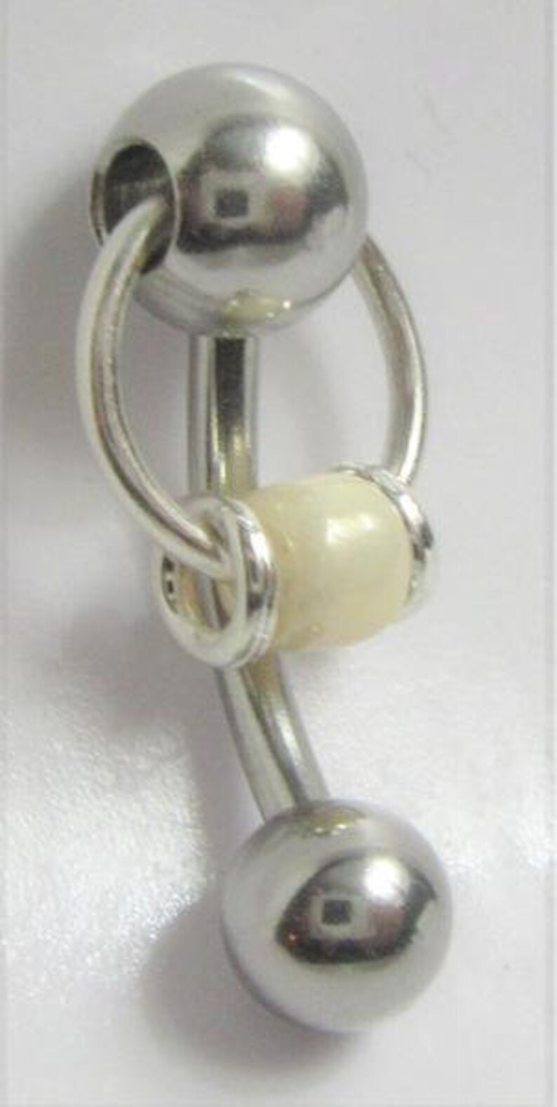 VCH Jewelry Vertical Hood Surgical Steel Pearled Off White Bead Hoop Dangle Barbell VCH Clitoral Hood Ring 14 gauge 14g Intimate Jewelry