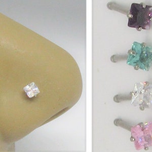 3mm Square Claw Set Pronged Crystal Gem CZ Ball End Nose Bone Stud Nose s 20g  20 gauge  Nose Jewelry Pin Nostril