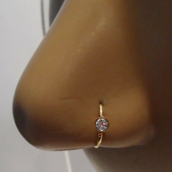 20G ノーズリング ノーズフープ ダイヤモンド ソリティア ブラック ゴールド シルバー ノーズリング 直径8mm