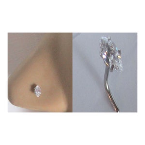 Diamond Surgical Steel L Shape Nose Ring Clear Marquise Crystal Nose Stud Nose Pin 18g 18 gauge Both Sides of Nose Pin
