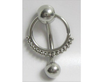 Clitoral Clitorial Clit Hood Bar VCH Vertical  Stainless Steel Beaded Hoop Dangle Barbell VCH   Ring 14g Intimate Jewelry