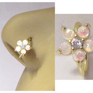 White Opal Flower Nose Hoop Ring Nostril Hoop Ring Seamless Hoop 20G 8mm Diameter 20 Gauge