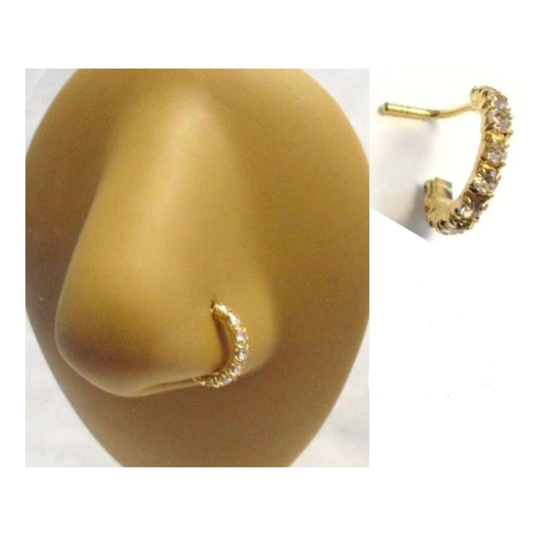 L Shaped Nose Rings PunkTracker 20g 14K Real Gold Nose Rings CZ Simulated Diamond Nose Studs Hypoallergenic Nostril Nose Piercing Jewellery For Women Men Gold Diamond Nose Ring