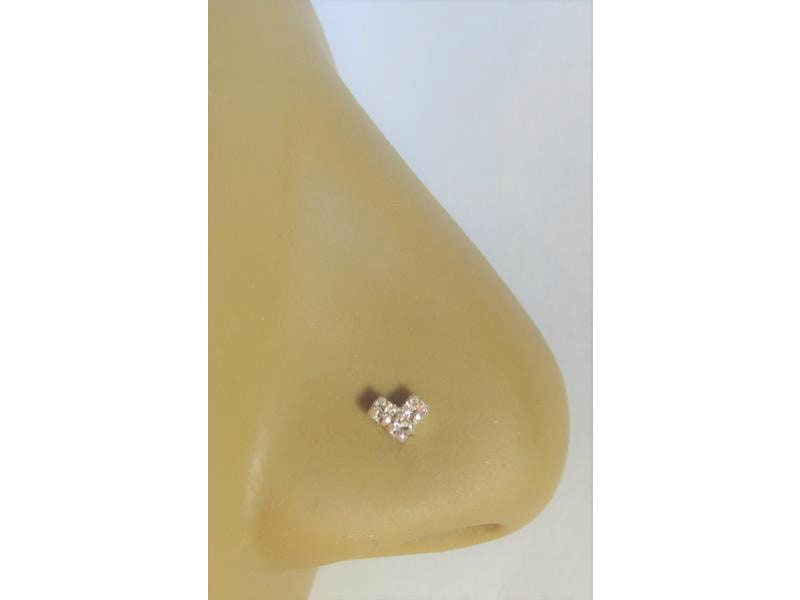 Sterling Silver Triple Pronged Clear Gem Heart Nose Stud L Shape Bent…
