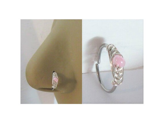 Surgical Steel Twisted Nose Pink Gem Stud Hoop 20 gauge 20g 8 mm Diameter