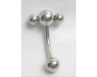 Clitoral Clitorial Clit Hood Bar VCH Vertical  Surgical Steel Triple Balls Barbell VCH  Ring 10 gauge 10G