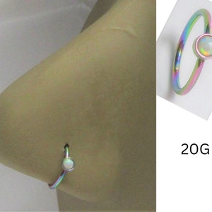 White Opal Nose Hoop Ring Nostril Hoop Ring Seamless Hoop 20G 8mm Diameter 20 Gauge Nostril