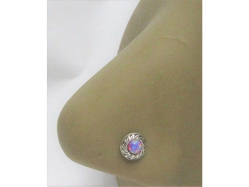 Sterling Silver Mauve Opal Swirl Nose Stud L Shape Bent Post Pin Jewelry 20 gauge 20G Nose Jewelry