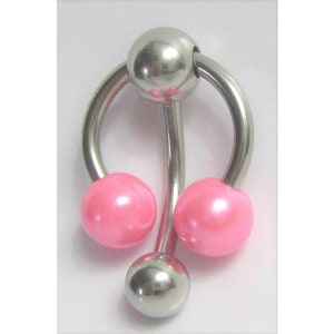 Clitoral Clitorial Clit Hood Bar VCH Vertical  Stainless Steel Big Pink Pearl Balls Dangle Barbell VCH  Ring 14 gauge 14G Intimate Jewelry