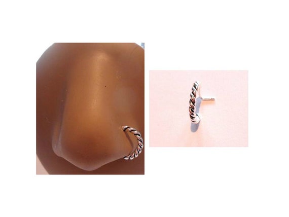 Surgical Steel Twisted Nose Pink Gem Stud Hoop 20 gauge 20g 8 mm Diameter