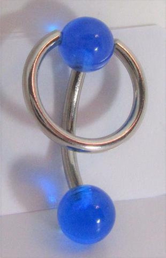 Surgical Steel Curved Barbell Bar Aqua Opalite VCH Vertical Hood Clit Hood Ring