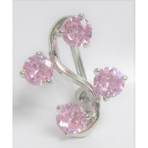 Clitoral Clitorial Clit Hood Bar VCH Vertical  Stainless Steel Pink Gem Crystal Swirls Barbell VCH   Ring 14 gauge  14G Intimate Jewelry
