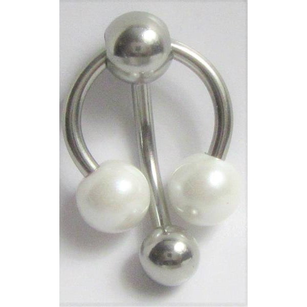 Clitoral Clitorial Clit Hood Bar VCH Vertical  Stainless Steel Big White Pearl Balls Dangle Barbell VCH  Ring 14 gauge 14G Intimate Jewelry