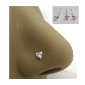 22G Faceted Crystal Heart Claw Set Nose Stud L Shape Bent Post  Jewelry 22 gauge Nose Jewelry Pin Nostril