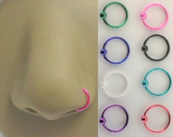 7mm Neon White Pink Blue Red Aqua Green Purple Black Titanium Nose Hoop Ring Nostril Hoop Ring Seamless Hoop 22G 7mm Diameter 22 Gauge Pin