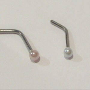 20G White Pink Tiny 2mm Pearl Nose Stud Nose Ring L Shape Nose Stud Bent Post Pin Jewelry 20 gauge 20G Nose Jewelry White Pink Nostril
