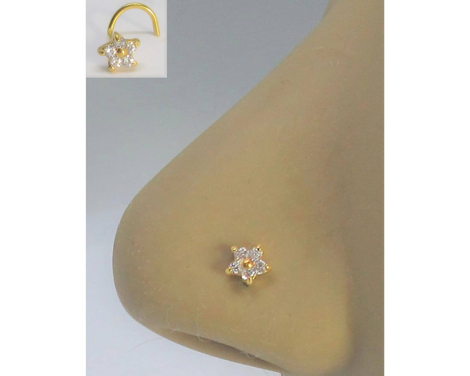 Diamond Flower 14K Gold Nose Ring White / 20g Straight Post Quality Jewelry Made in USA