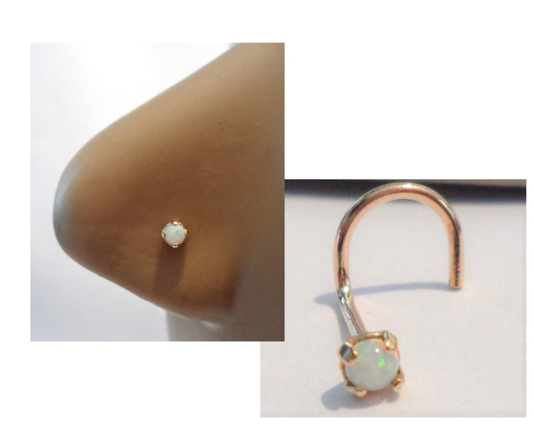 Nose Rings Post 20G Gold Nose Ring White Opal Nose Stud Nose Screw Swirl Twist Post ...