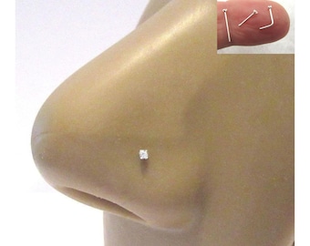 Dainty Tiny 1mm Diamond Gem Crystal Claw Set Straight Nose Stud You Bend L Bend Shape Bent Post Pin Jewelry 22 gauge 22G  Pin Nostril