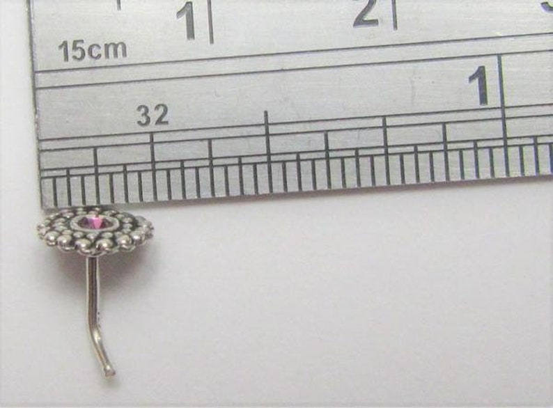 Sterling Silver Beaded Purple Gem Ornate Nose Stud L Shape Bent Post Pin Jewelry 20 gauge 20G Nose Jewelry