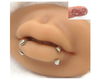 Coppia di piercing per labbra da 14G e 16G, a forma di serpente, con punte, anelli per labbra laterali inferiori, ferri di cavallo, borchie per labbra calibro 14 e 16, anelli per labbra, gioielli per labbra, punte da 4 mm.