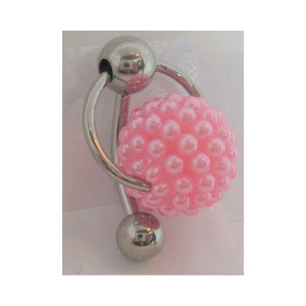 Clitoral Clitorial Clit Hood Bar VCH Vertical White Pink Bubble Pearl Pressure Ball VCH Ring Bar 14 Gauge 14g
