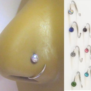 Assorted Colors Available  2mm Gem Twisted Nose Hoop Nose Stud Bent Post  Jewelry 20 gauge 20G Nose Jewelry Pin Nostril