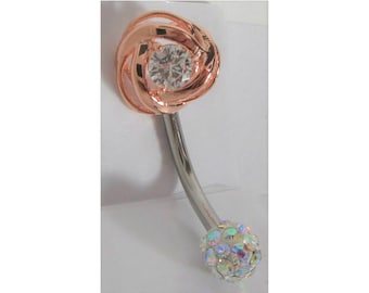 Clitoral Clitorial Clit Hood Bar VCH Vertical  Surgical Steel Rose Gold Clear Gem Flower Swirl Crystal Ball VCH    Ring 14 gauge