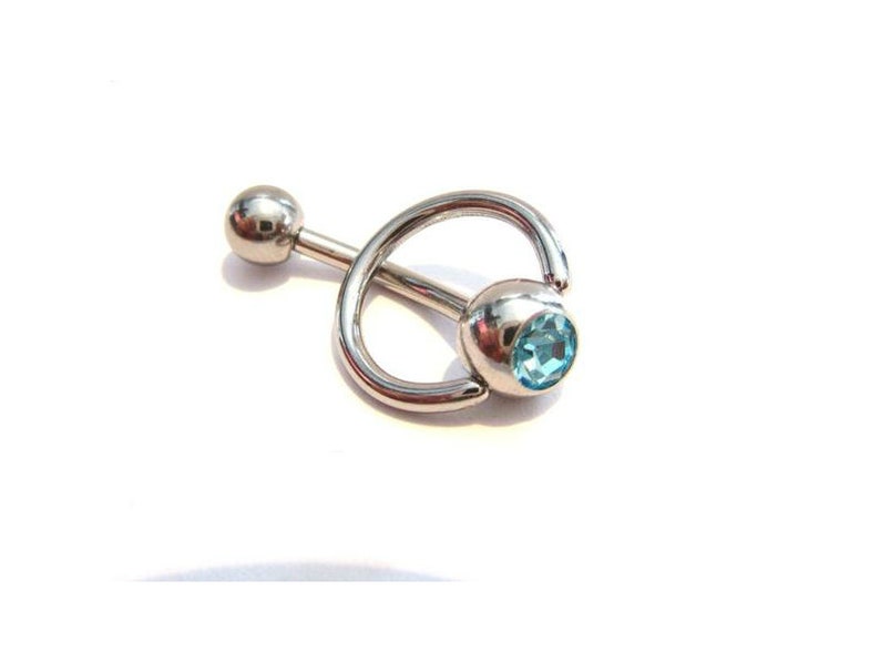 Surgical Steel Curved Barbell Bar Aqua Opalite VCH Vertical Hood Clit Hood Ring