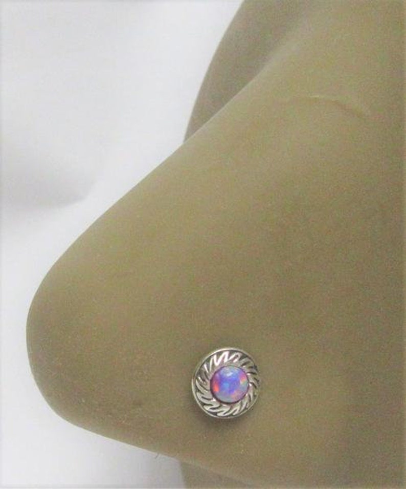 Sterling Silver Mauve Opal Swirl Nose Stud L Shape Bent Post Pin Jewelry 20 gauge 20G Nose Jewelry