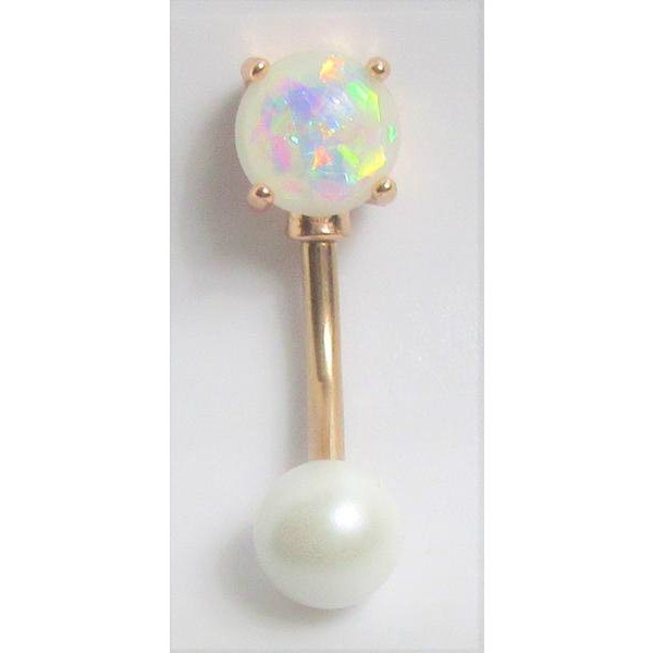 Clitoral Clitorial Clit Hood Bar VCH Vertical  14k Gold Curved Barbell White Opal Pearl    Ring 14g Intimate Jewelry