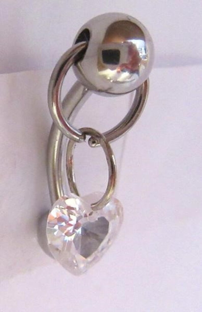 VCH Jewelry Vertical Hood Heart Clear Crystal Dangle Barbell Bar VCH Clit Clitoral Hood Ring 14 Gauge 14g Intimate Jewelry