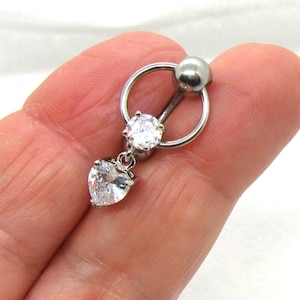 14G Heart Reverse Top Down Belly Ring Hoop Belly Piercing Reverse Belly Bar Barbell 14 Gauge
