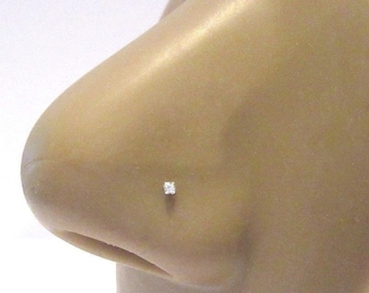 22G Dainty Gold Tiny 1mm Diamond Gem Gold Crystal Claw Set Straight Nose Stud Bone L Bend Shape Bent Post Pin Jewelry 22 gauge Nose Jewelry