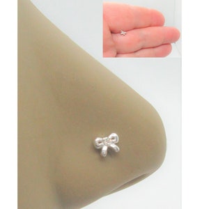 20G Nose Stud Nose Ring CZ Crystal Bow Sterling Silver L Shape Nose Stud 20 gauge Nose Jewelry Nostril Ring