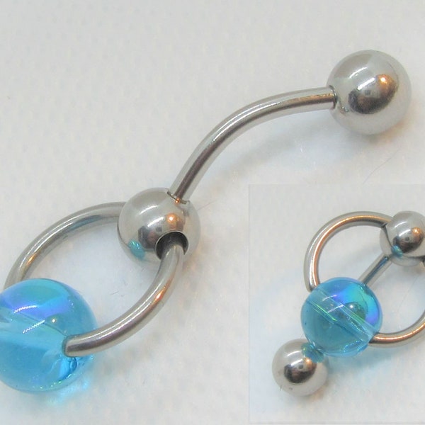 14G Clitoral Clitorial Clit Hood Bar VCH Vertical  Aqua Ball Dangle Hoop VCH Ring Bar 14 Gauge 14g Intimate Jewelry