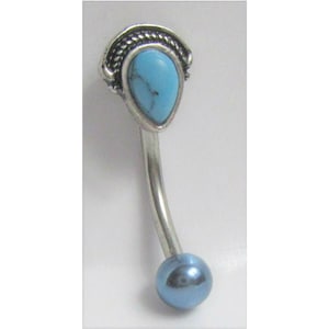 Clitoral Clitorial Clit Hood Bar VCH Stainless Steel Blue Turquoise Stone Ornate Barbell VCH Ring 14g 14 gauge Intimate Jewelry