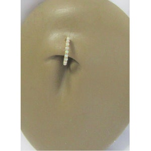 14k Yellow Gold White Opal Line Seamless Belly Hoop Belly Ring Belly Jewelry Belly Bar 16 Gauge 16G Body Jewelry