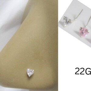 Faceted Crystal Heart Claw Set Nose Stud L Shape Bent Post  Jewelry 22 gauge 22G Nose Jewelry Pin Nostril