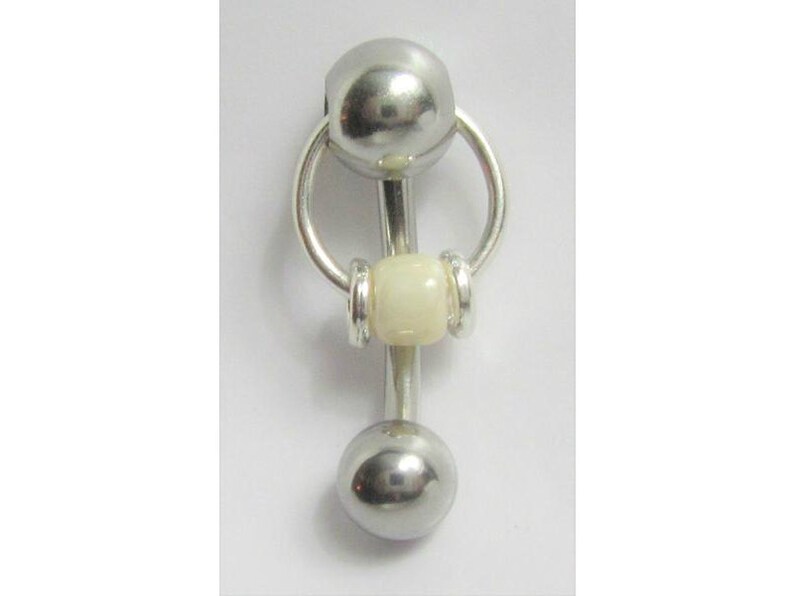 VCH Jewelry Vertical Hood Surgical Steel Pearled Off White Bead Hoop Dangle Barbell VCH Clitoral Hood Ring 14 gauge 14g Intimate Jewelry