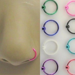 22G Small Nose Hoop Coated Nose Ring Nose Stud Nose Jewelry Pink White Green Blue Black Purple Red 22 gauge