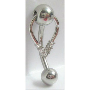 Barra de capuz clitoriano clitoriano VCH Argola vertical de aço inoxidável em V com pingente de gema Anel VCH calibre 14 14g Joia íntima 1,6 mm