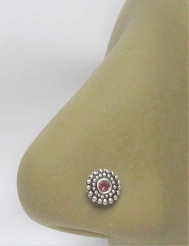 Sterling Silver Beaded Purple Gem Ornate Nose Stud L Shape Bent Post Pin Jewelry 20 gauge 20G Nose Jewelry